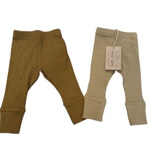 The Simple Folk Kids Ribbed Leggings - Brown & Cream